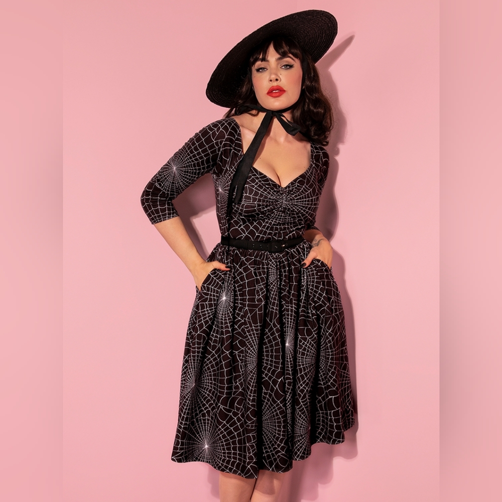 Vixen - Wicked Swing Dress in Vintage Spiderweb Print
